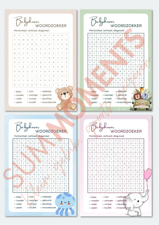Babyshower Woordzoeker